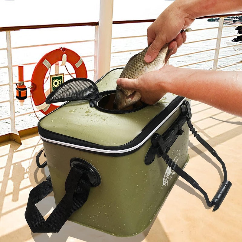 Sunglow Fishing Bucket,Foldable Fish Bucket, Multi-Functional EVA Fishing Bag for Outdoor, Live Fish Lures Bucket and Fish Protection Bucket,10GAL/8GAL/6GAL/4.8GAL/3GAL Live Fish Container (6GAL/ArmyGreen) - Image 3